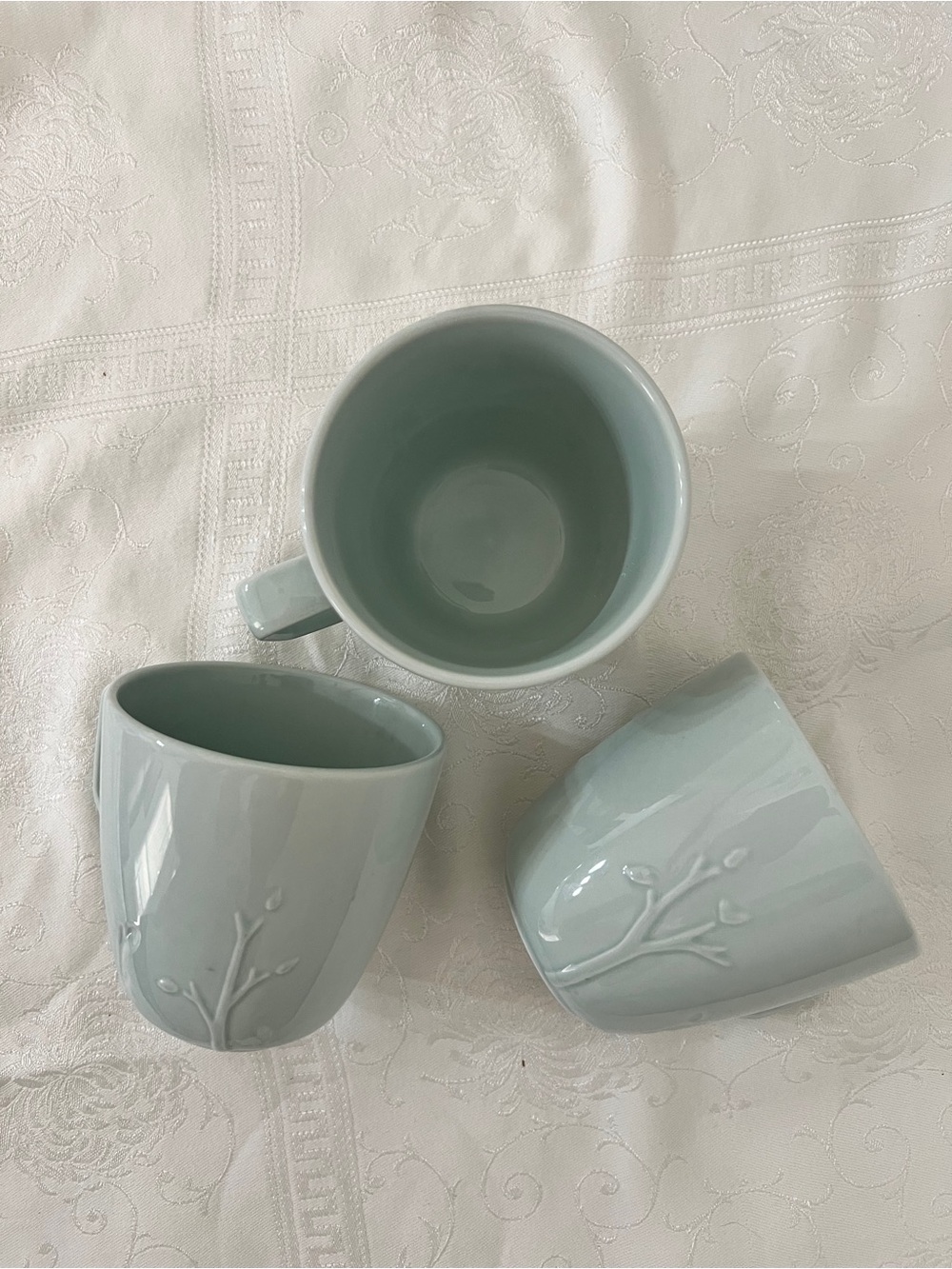 Dansk Wild Willow Celadon Green China Mugs Set of 3 Rare